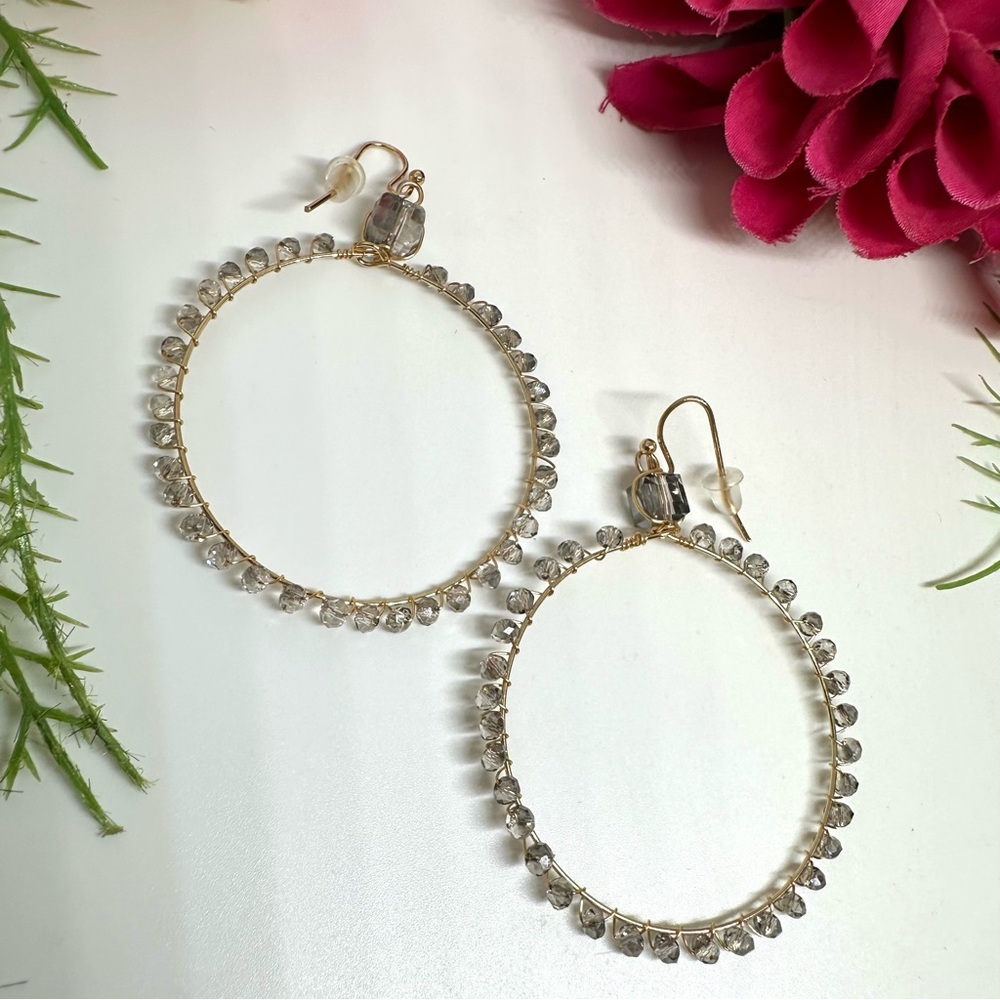 NEW⚜️Smoky Beaded Glass Handmade Hoop Earrings - Picture 4 of 5